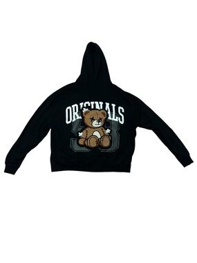 Urban Man Black Hoodie With Teddy Bear Men’s Size Large Unisex Streetwear Cozy